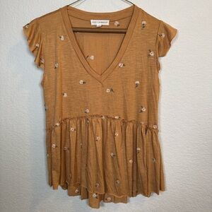 Coco+Jaimeson Floral Embroidered Babydoll Boho Peplum Ruffle Top Size Small